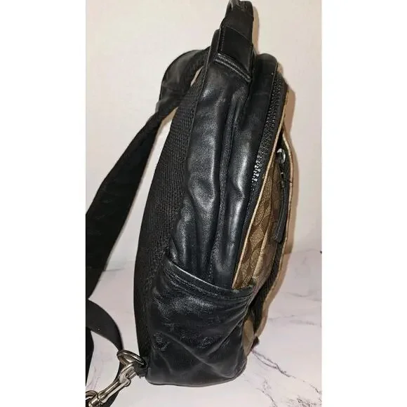 COACH Edge Backpack In Signature Canvas C Tan Leather Unisex Crossbody 13x10x3.5 - Picture 5 of 16